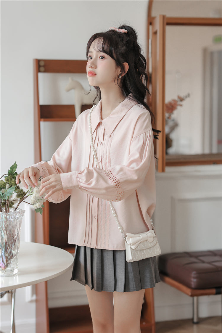 Pintuck Puff Sleeve Blouse (Pink)