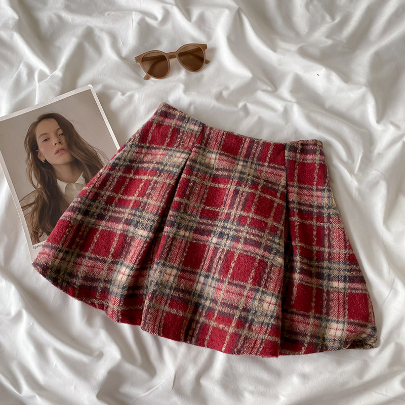 Berry Plaid Jacket & Skirt Set (Red)