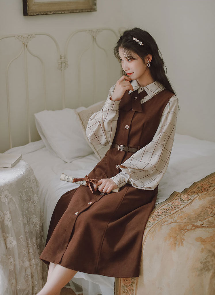 Button Up Suede Pinafore Dress (4 Colors)