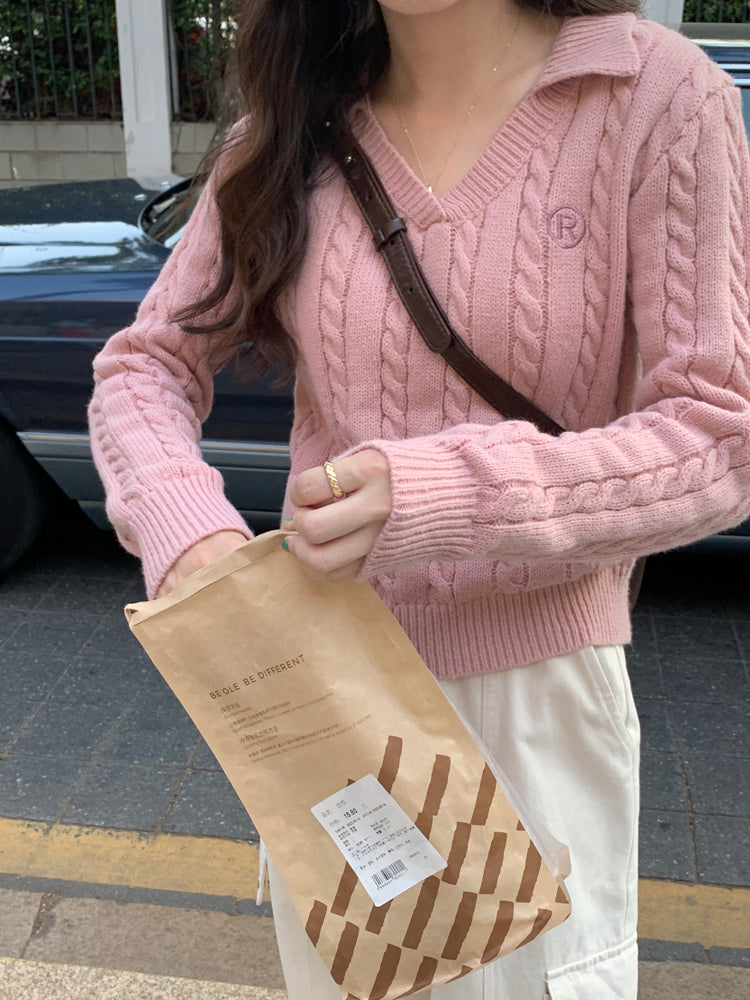 Cable Knit Polo Sweater (6 Colors)