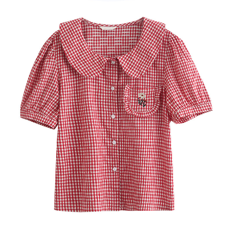 Daisy Pocket Gingham Blouse (Red)
