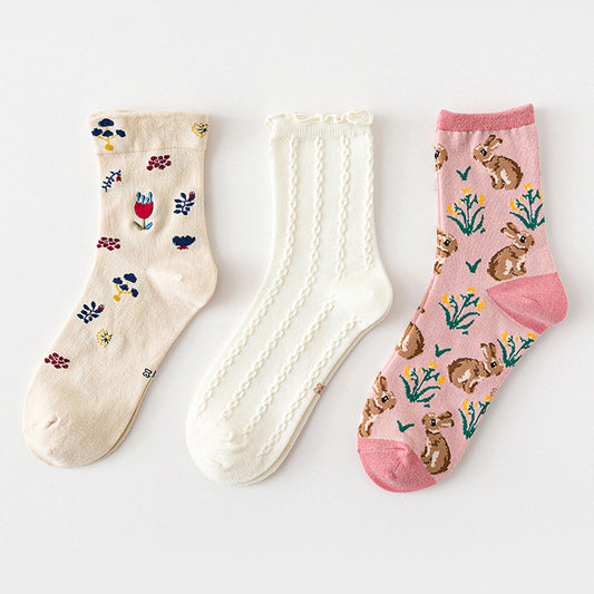 Bunny Floral Sock Set (2 Colors)