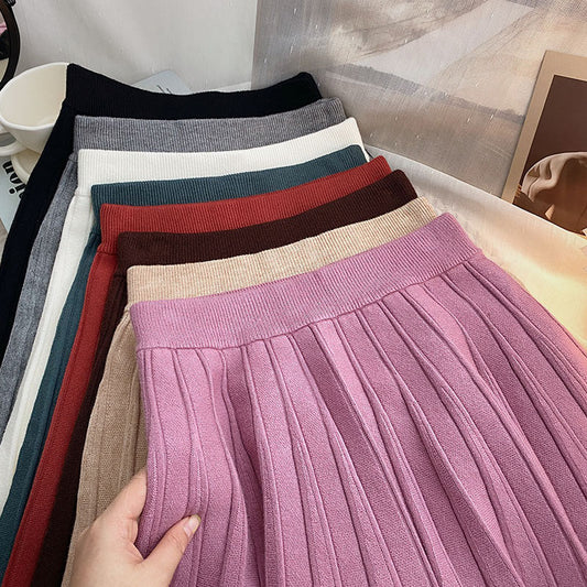 Pleated Knit Mini Skirt (8 Colors)