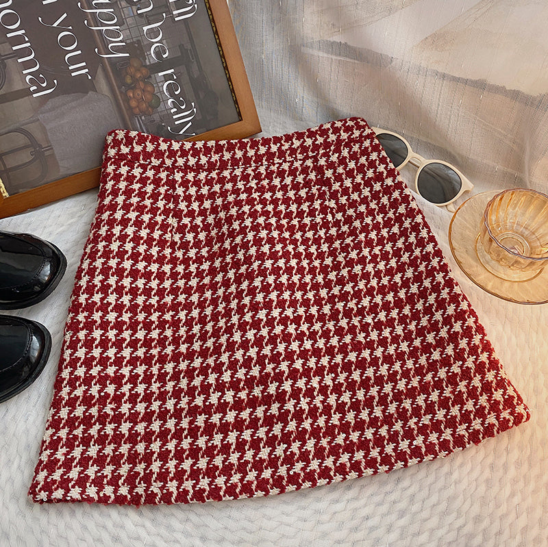 Houndstooth Tweed Mini Skirt (2 Colors)