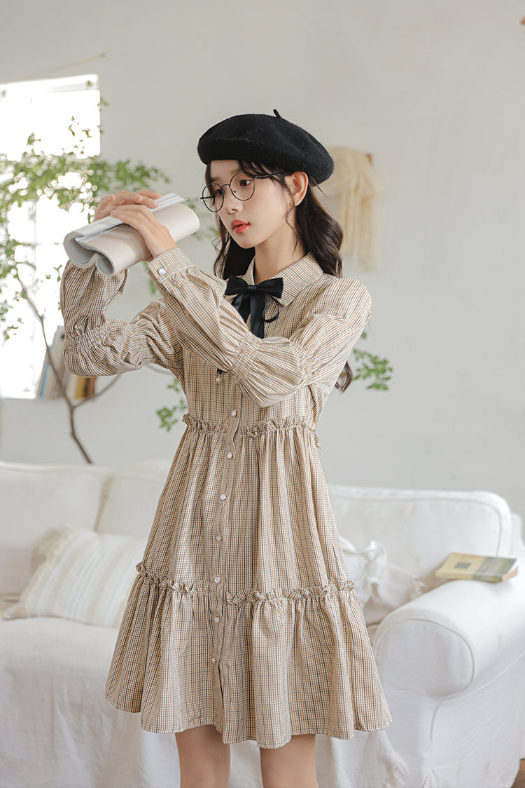 Curiosity Plaid Shirt Dress (Khaki)