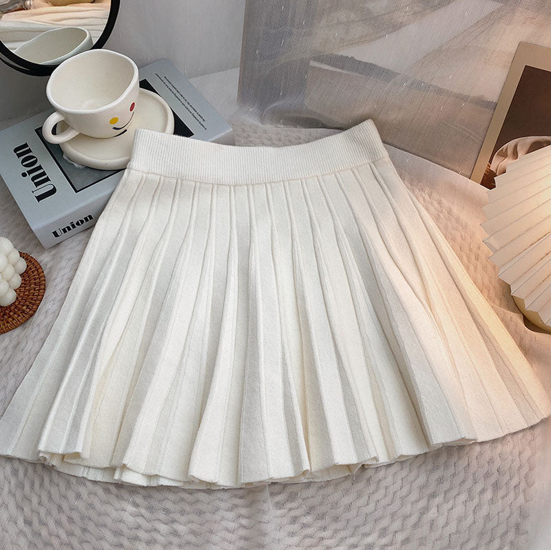 Pleated Knit Mini Skirt (8 Colors)