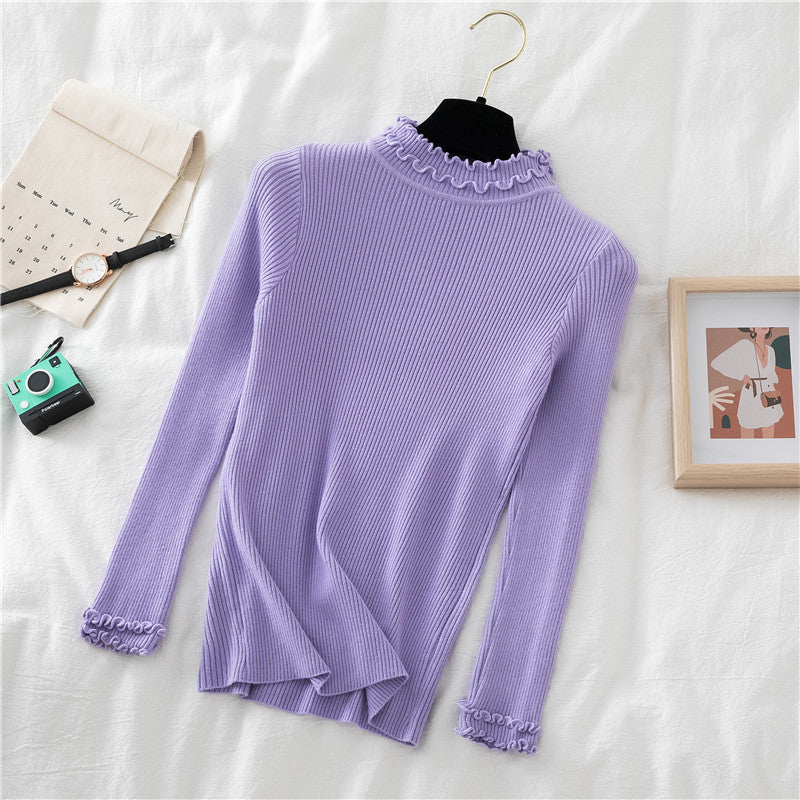 Basic Frilly Mock Neck Sweater (17 Colors)