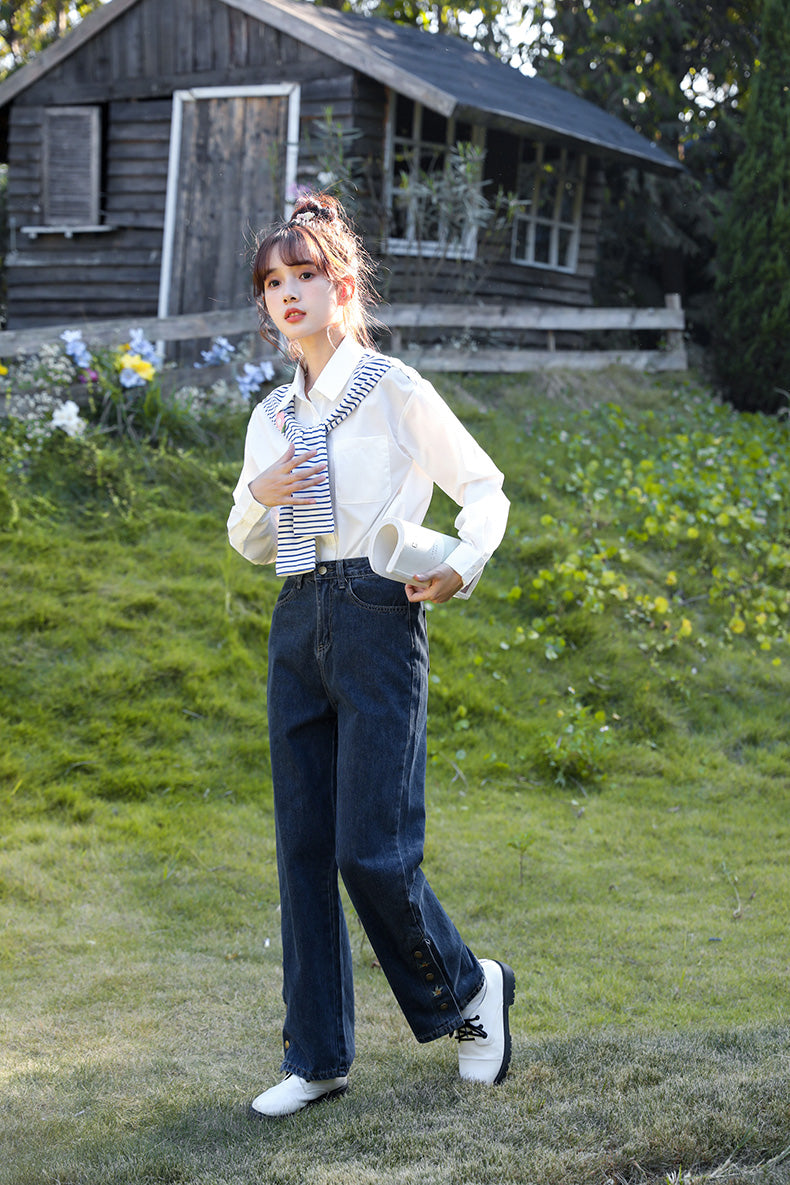 Rose Button Embroidered Jeans (Dark Denim)