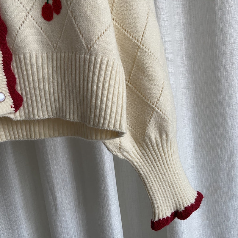 Cherry Diamond Knit Cardigan (3 Colors)