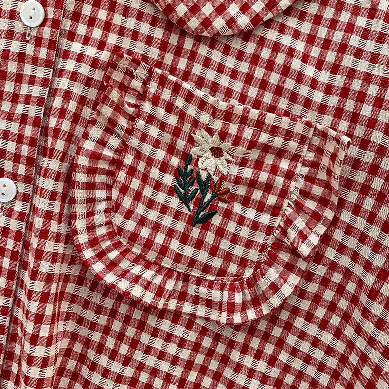 Daisy Pocket Gingham Blouse (Red)