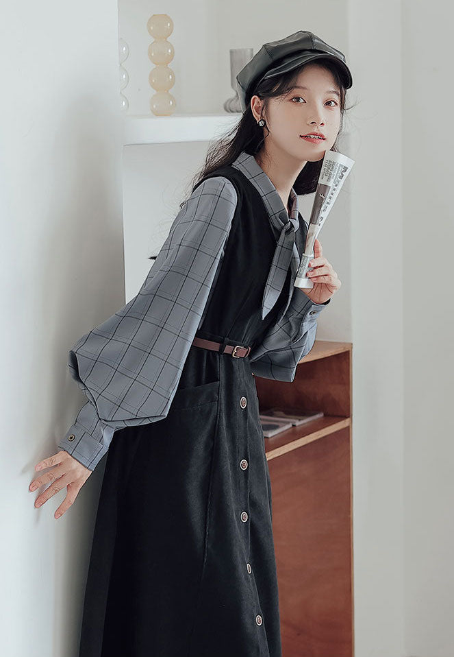 Button Up Suede Pinafore Dress (4 Colors)