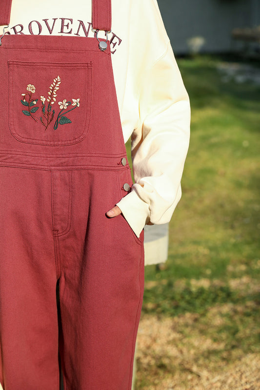 Wildflower Embroidered Overalls (Berry)