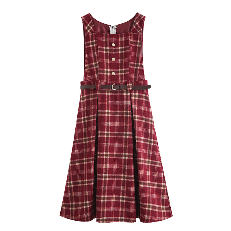 Holiday Plaid Pinafore Midi Dress (2 Colors)