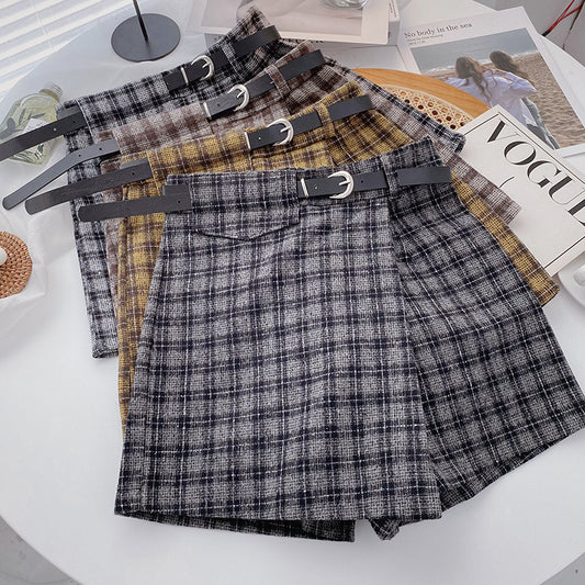 Asymmetrical Tweed Plaid Shorts (4 Colors)