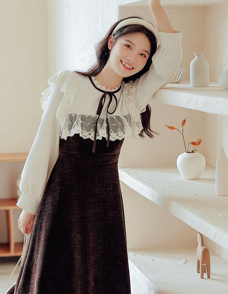 Square Lace High Neck Sweater Dress (2 Colors)