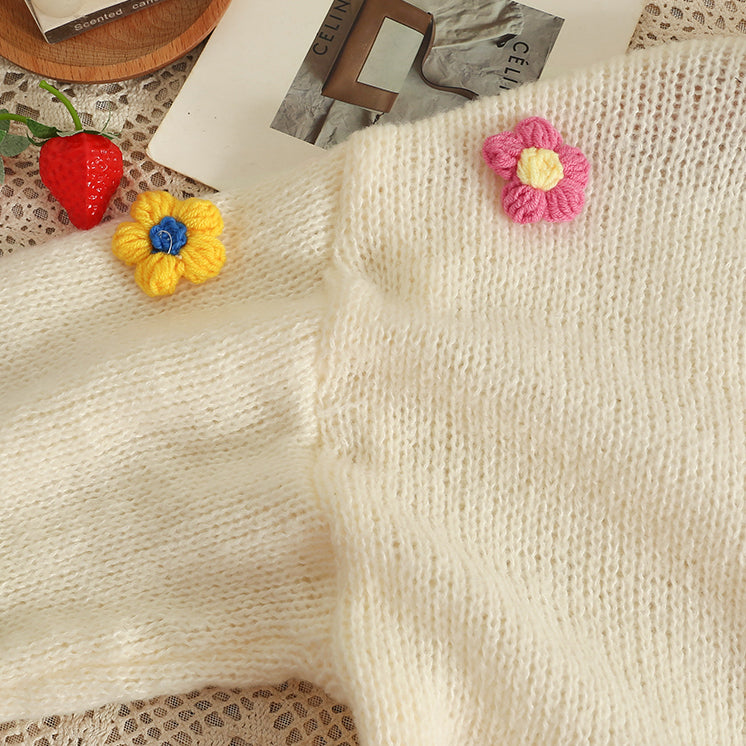 Daisy Pom Pom Cropped Cardigan (2 Colors)