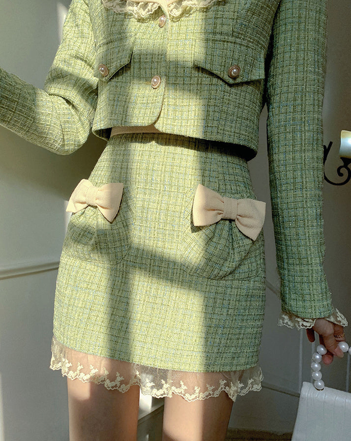 Matcha Peter Pan Tweed Set (Green)