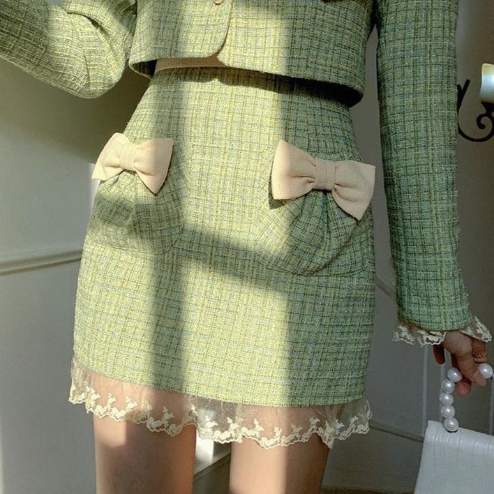 Matcha Peter Pan Tweed Set (Green)