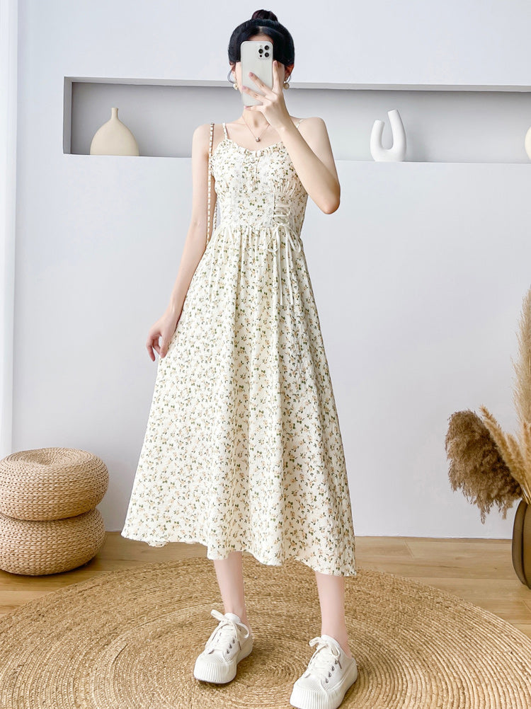 Spring Rose Lace Up Cami Dress (Cream)