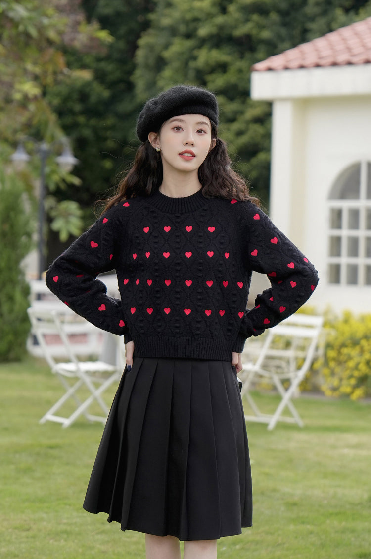 Little Hearts Embroidered Sweater (2 Colors)