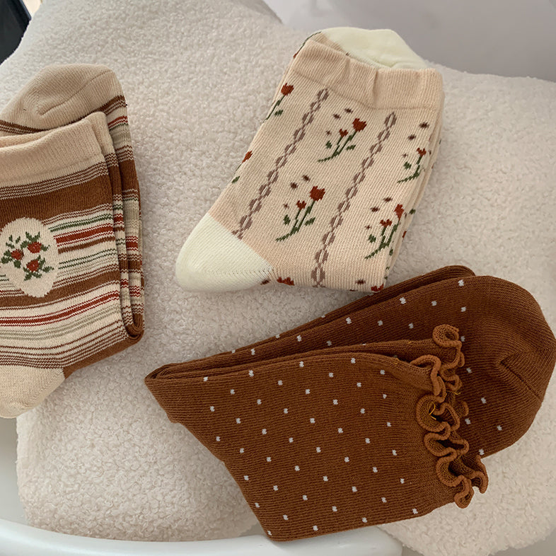 Fall Florals Sock Set (Brown)