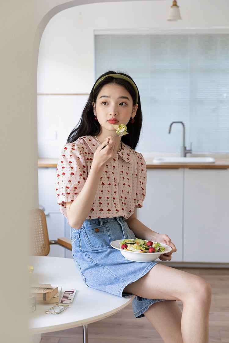 Retro Garden Blouse (Pink/Red)
