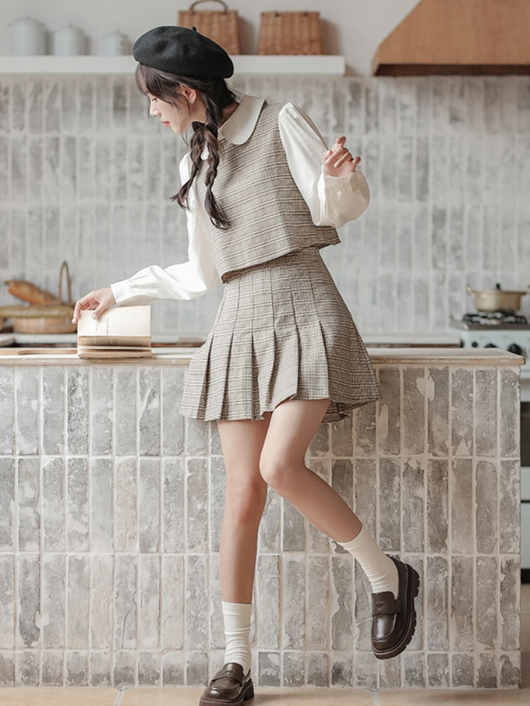 Preppy Plaid Two-Piece Set (Gray)