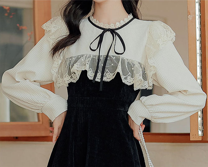 Square Lace High Neck Sweater Dress (2 Colors)
