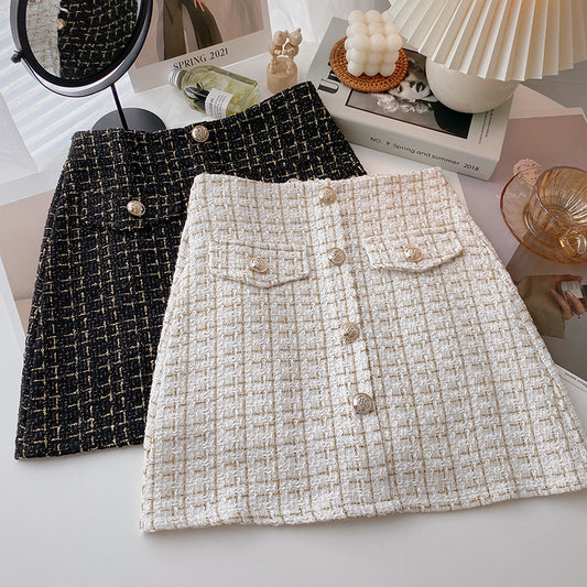 Button Tweed Mini Skirt (2 Colors)