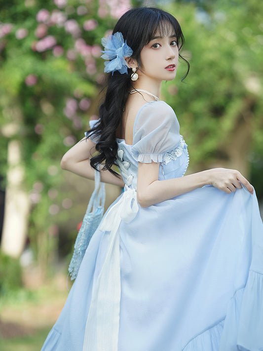 Ella Pearl Midi Dress (Blue)