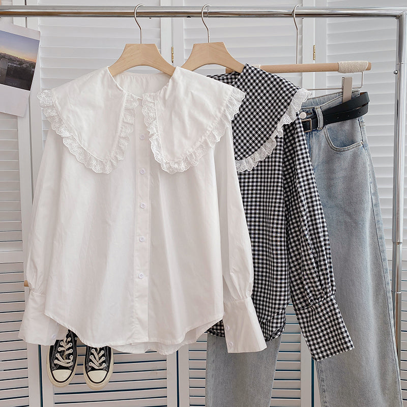 Oversized Lace Peter Pan Button Up Shirt (2 Colors)