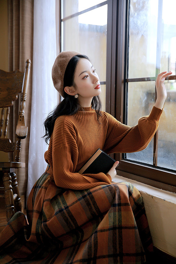 Pumpkin Spice Sweater & Skirt Set (Orange)