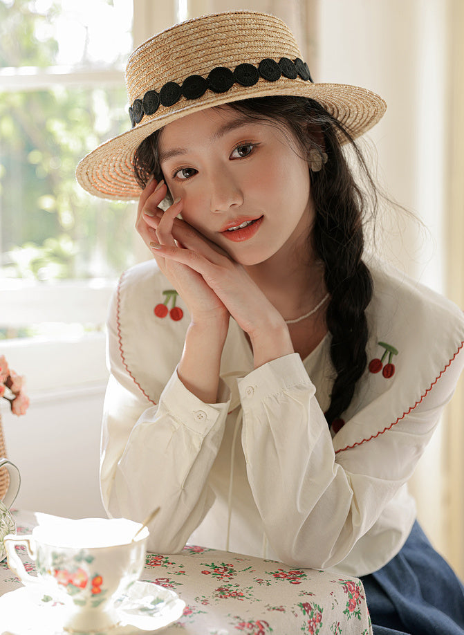 Sweet Cherry Collar Blouse (White)