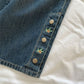 Rose Button Embroidered Jeans (Dark Denim)