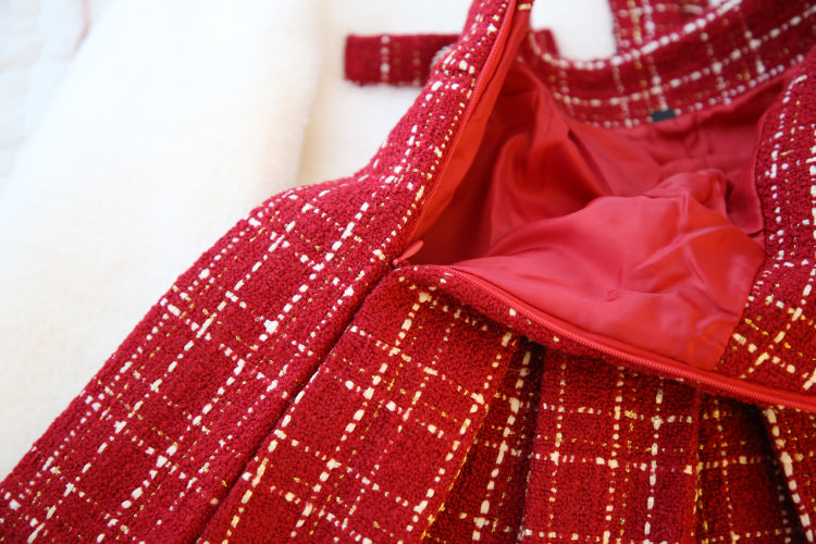 Apple Pie Fur Tweed Set (White/Red)