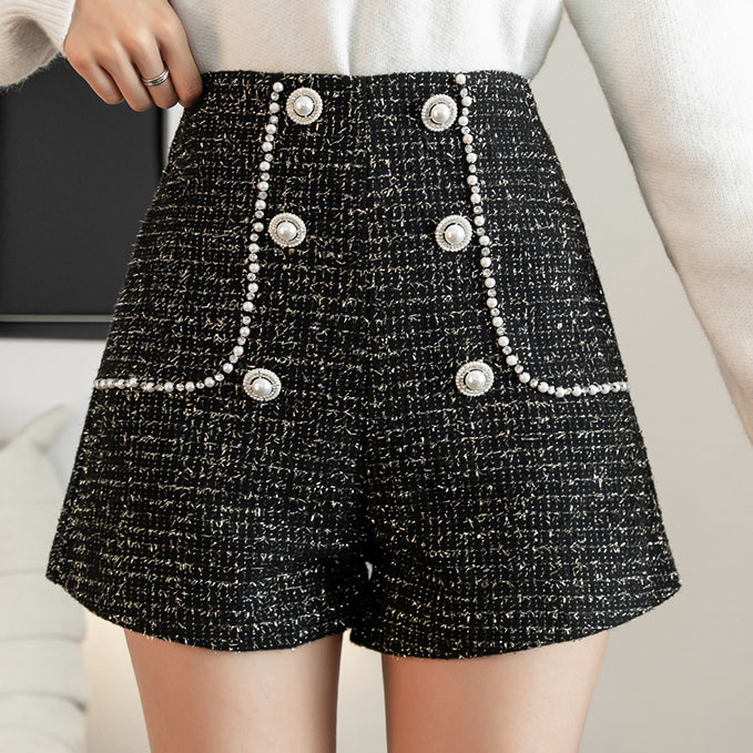 Pearl Trim Tweed Shorts (2 Colors)
