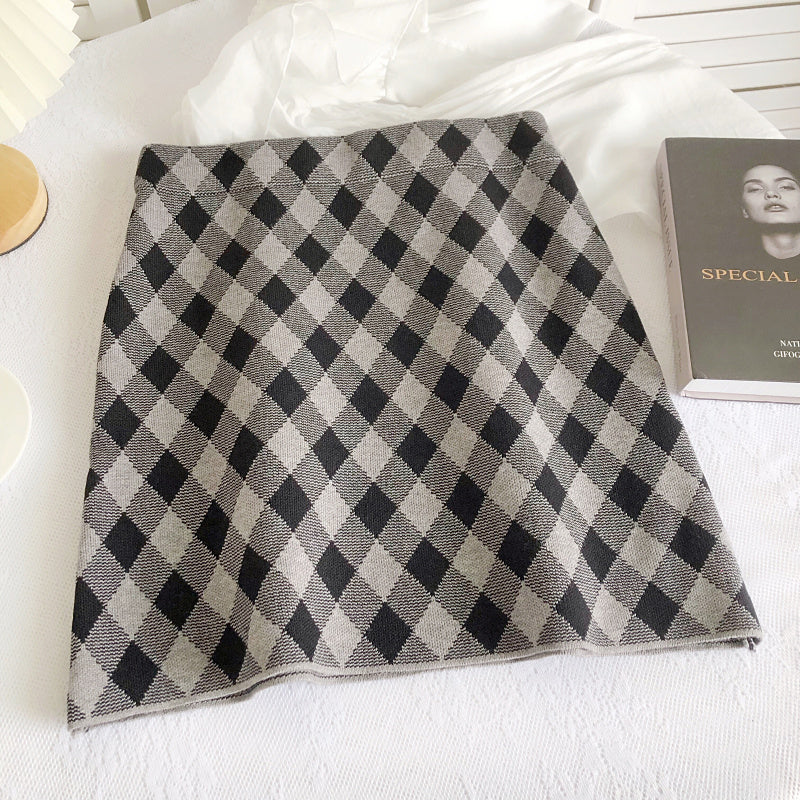 Gingham Diamond Knit Skirt (6 Colors)