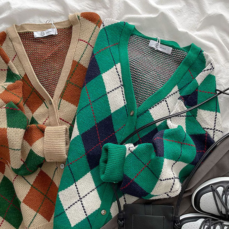 Forest Diamond Plaid Cardigan (2 Colors)
