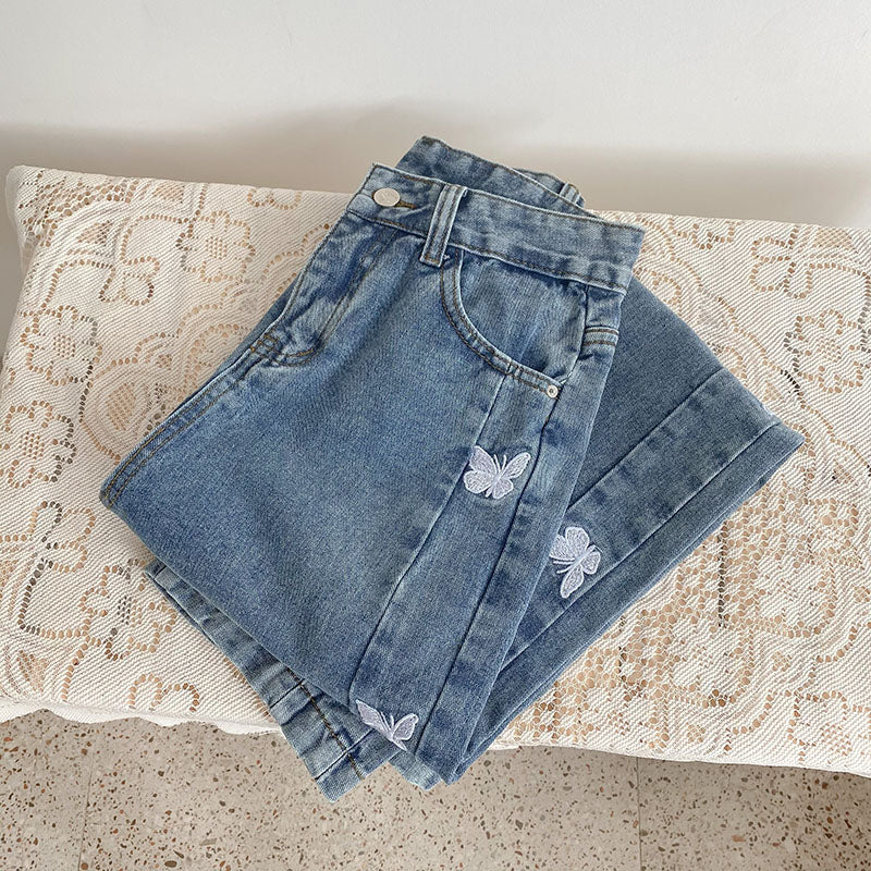 Blue Butterfly Embroidered Jeans