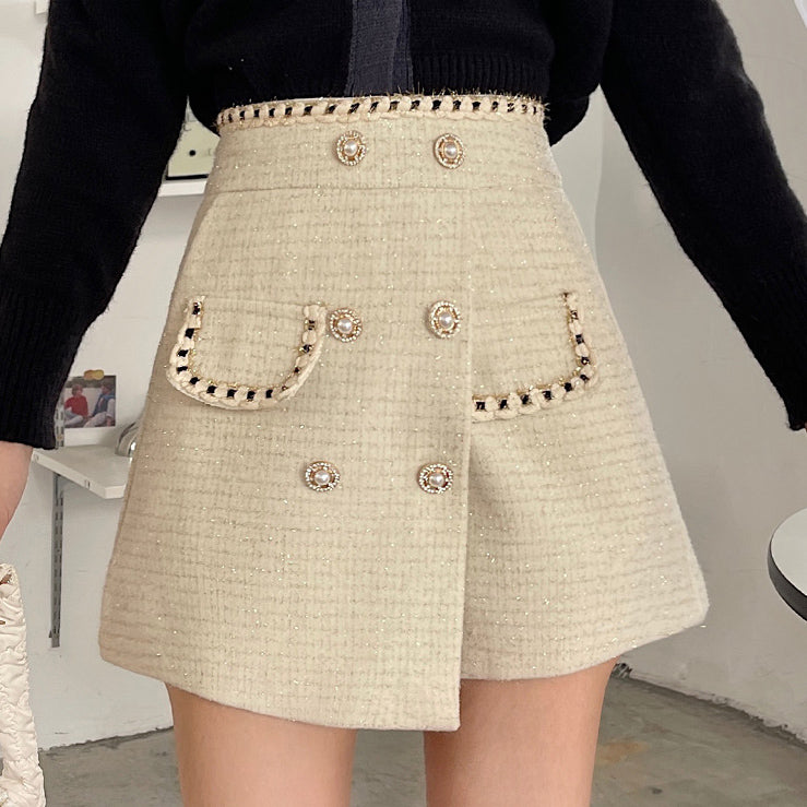 Preppy Tweed Asymmetrical Shorts (2 Colors)
