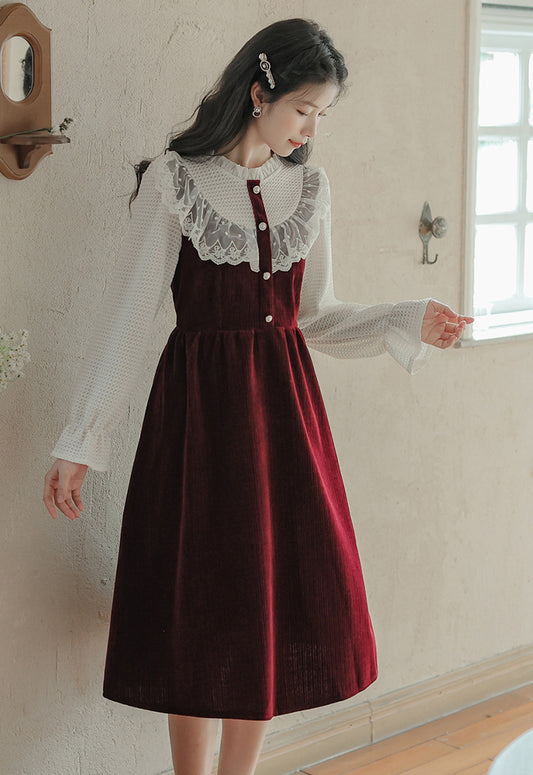 Lace High Neck Sweater Dress (2 Colors)