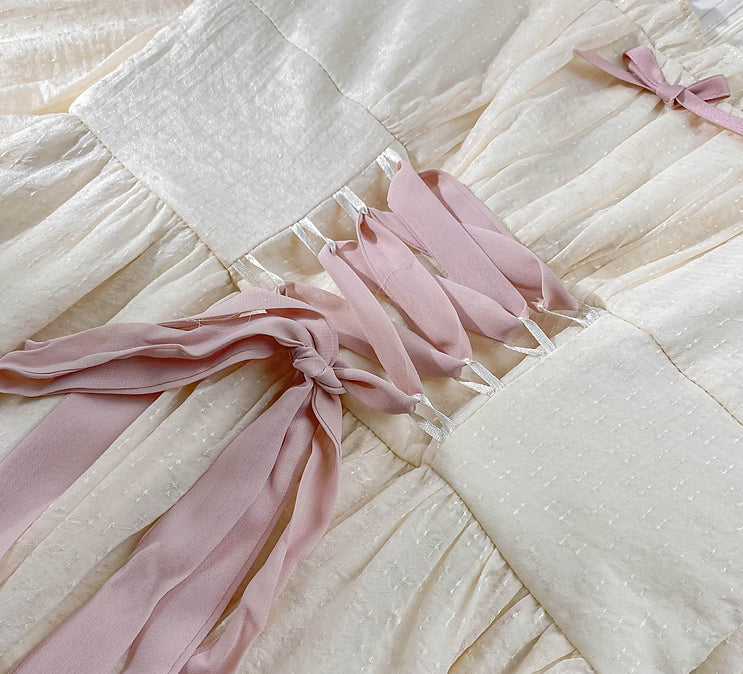Meadow Corset Midi Dress (White/Pink)