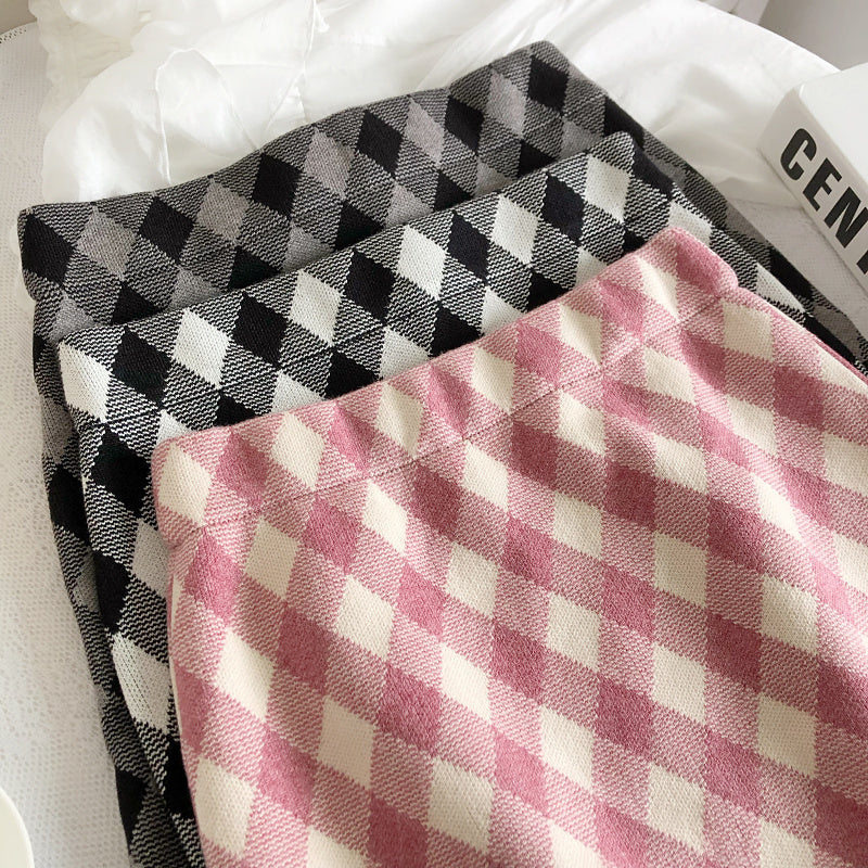 Gingham Diamond Knit Skirt (6 Colors)