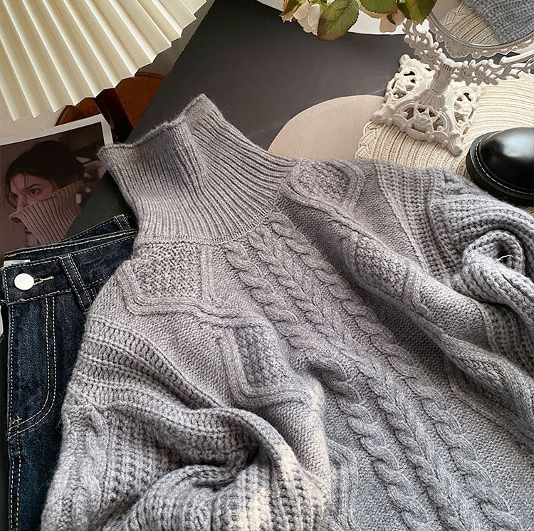 Cable Knit Turtleneck Sweater (5 Colors)