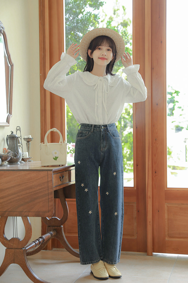 Raining Daisies Embroidered Jeans (Dark Denim)