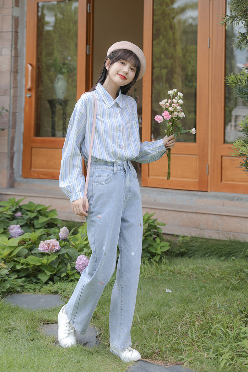 Saturn Embroidered Jeans (Light Denim)