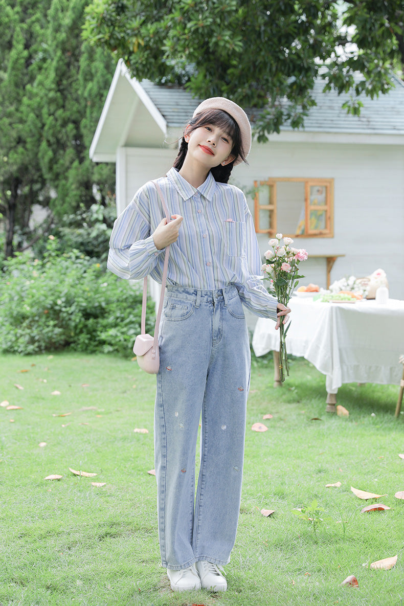 Saturn Embroidered Jeans (Light Denim)