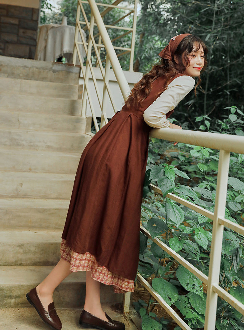 Patchwork Village Dress (Brown/Red)