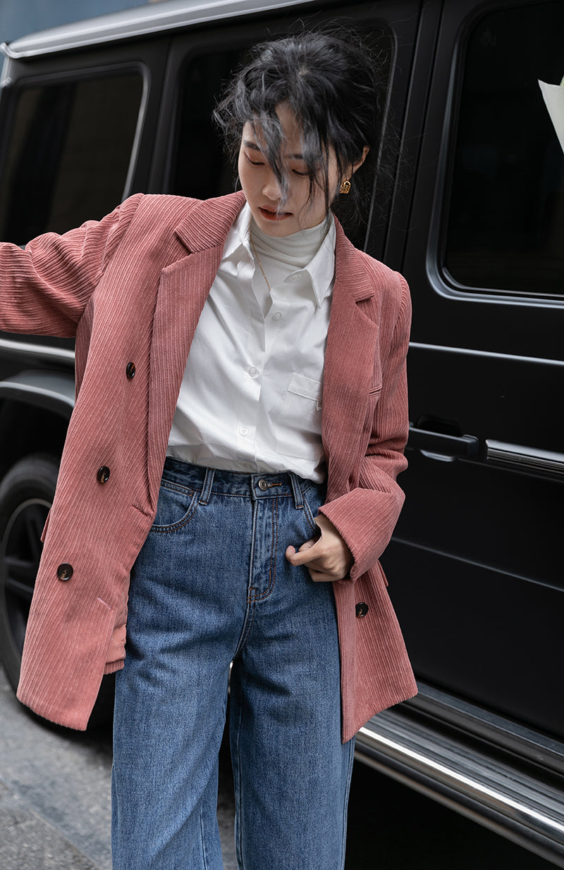 Corduroy Double Breasted Blazer Jacket (7 Colors)