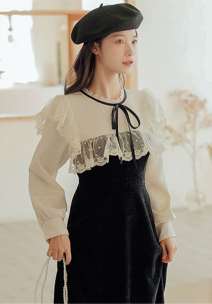 Square Lace High Neck Sweater Dress (2 Colors)